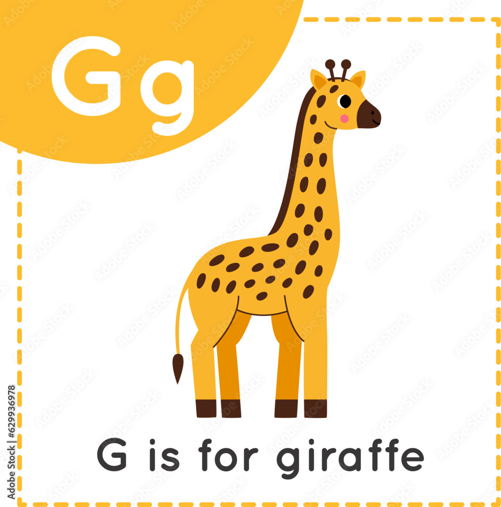 Learning English alphabet for kids. Letter G. Cute cartoon giraffe. Learning English alphabet for kids. Letter G. Cute cartoon giraffe.