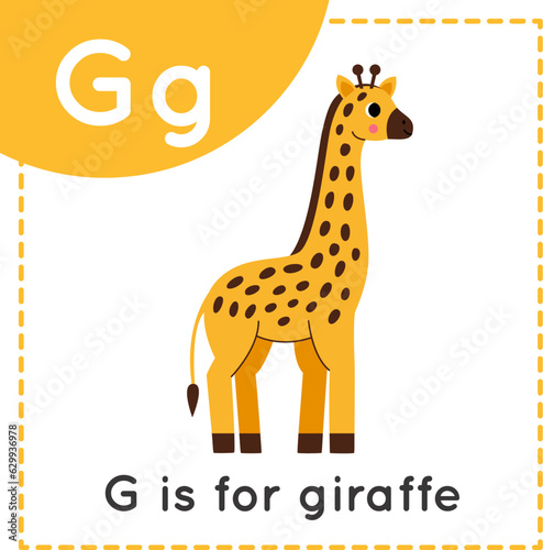 Learning English alphabet for kids. Letter G. Cute cartoon giraffe.