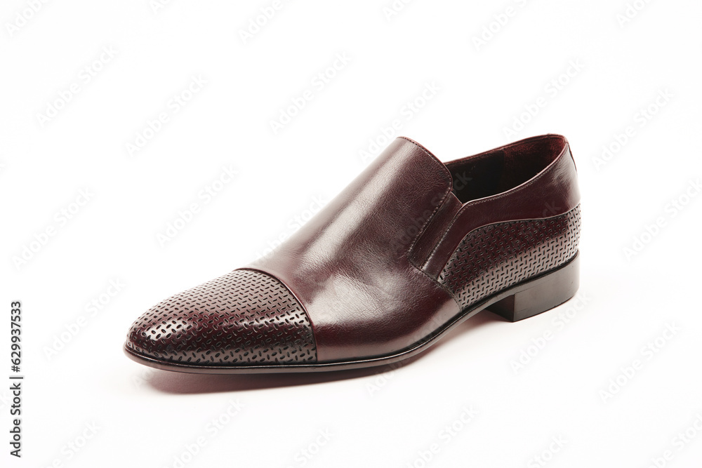 Handmade men's leather moccasins, loafers on an isolated white background. Handmade men's leather moccasins, loafers on an isolated white background.