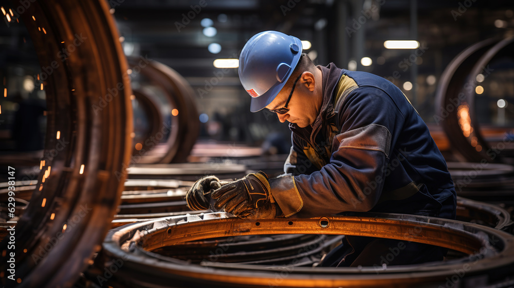 Engineers Working on big steel pipes line for Construction Products Project. Engineers Working on big steel pipes line for Construction Products Project.