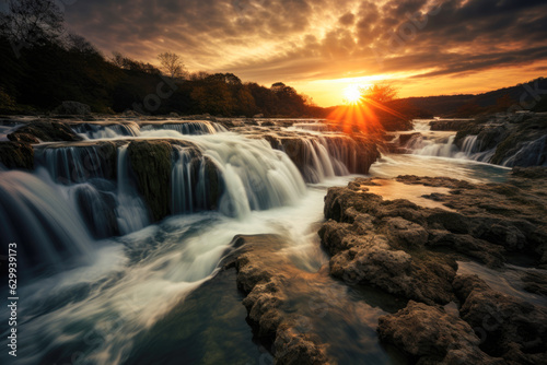 Waterfall at sunset