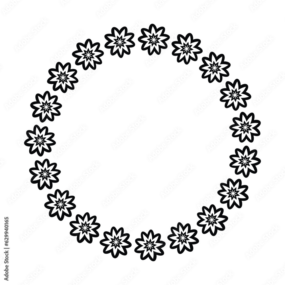 Flower circle border design rounded floral frame ring for decoration ornament in vector illustration