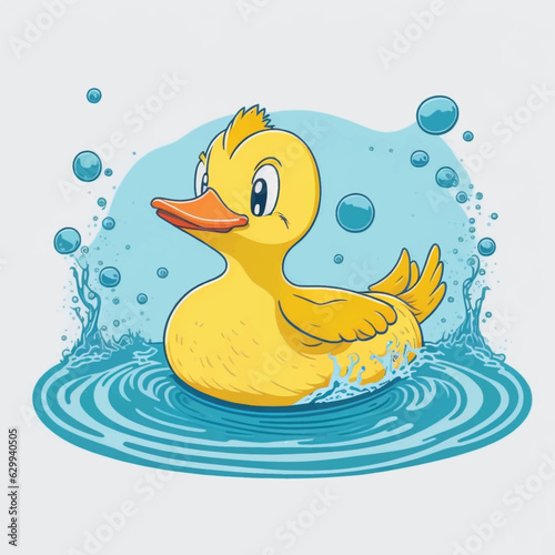 cartoon duck swimming, vector, illustration, white background