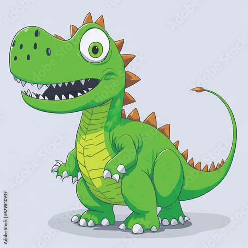 Cartoon green dinosaur, vector, illustration, white, background © Jacky