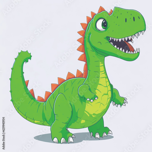 Cartoon green dinosaur, vector, illustration, white, background