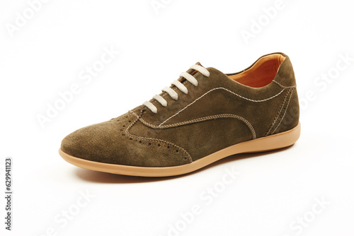 Handmade high quality Italian mens casual shoes on a white isolated background.