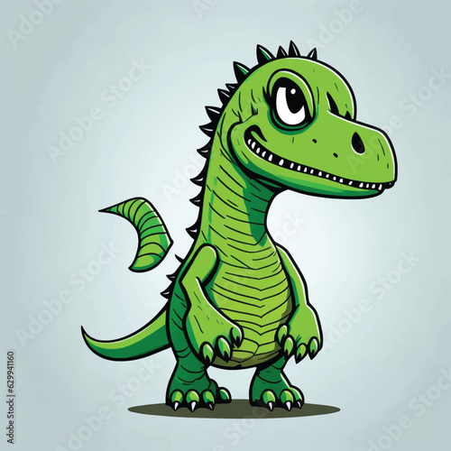 Cartoon green dinosaur  vector  illustration  white  background