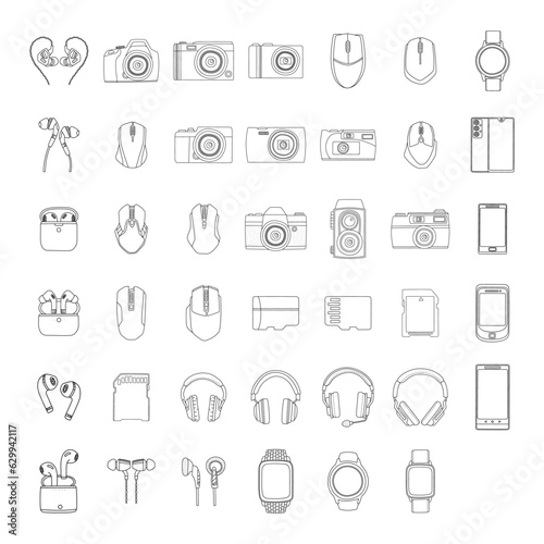 Hand drawn vector doodles. Set of isolated objects. Gadgets