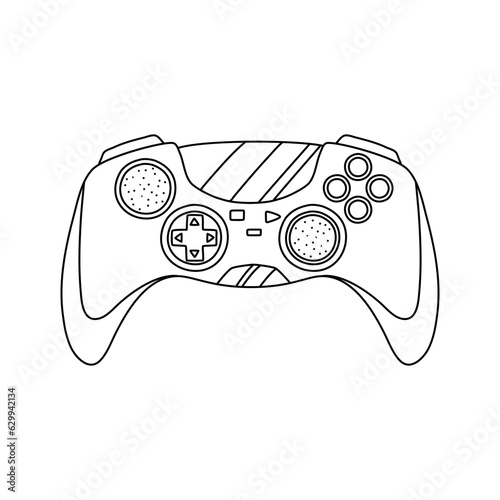 Video game joystick hand drawn doodle control. Video gamer joystick controller element. Computer retro, arcade play concept. Vector illustration.