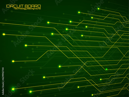 High-tech background with glowing circuit board, neon technology design. Vector illustration