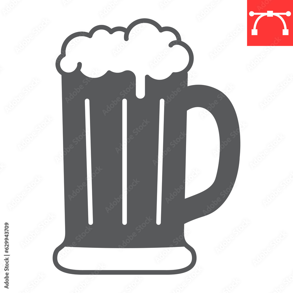 Beer mug glyph icon, oktoberfest and alcohol, beer glass vector icon, alcohol drink vector graphics, editable stroke solid sign, eps 10. Beer mug glyph icon, oktoberfest and alcohol, beer glass vector icon, alcohol drink vector graphics, editable stroke solid sign, eps 10.