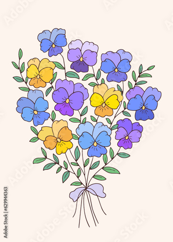 pansy flower doodle bouquet