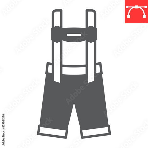 Lederhosen glyph icon, oktoberfest and clothing, festival costume vector icon, traditional pants vector graphics, editable stroke solid sign, eps 10.