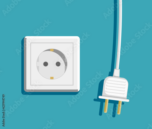 Electrical outlet and plug are disconnected. Error concept and not found 404. Vector illustration