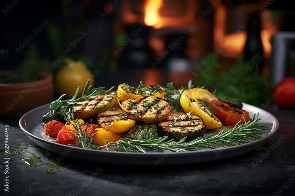 Generative AI fresh vegetables cooked on the grill Generative AI fresh vegetables cooked on the grill