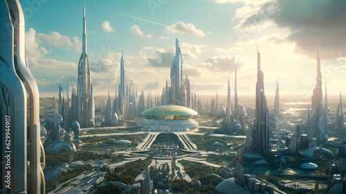 Illuminated Eternity: The Serenity of Green in a Futurist City Park