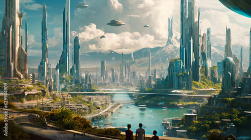 Illuminated Eternity: The Serenity of Green in a Futurist City Park