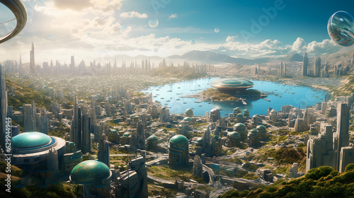 Illuminated Eternity: The Serenity of Green in a Futurist City Park