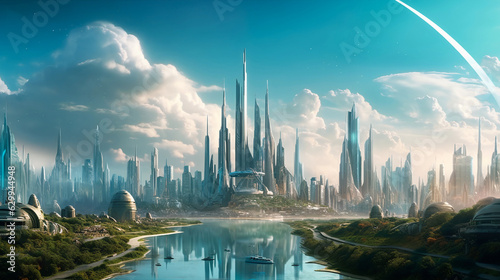 Illuminated Eternity: The Serenity of Green in a Futurist City Park