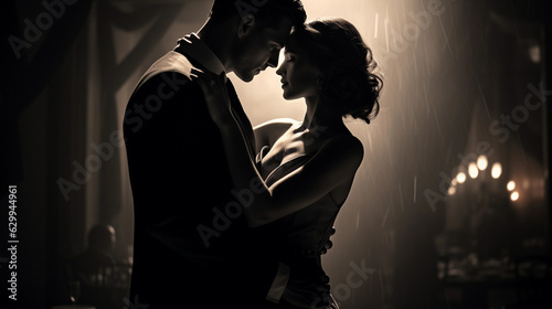 Canvastavla Intimate couple in the middle of a dance, spotlight, ballroom setting, dramatic