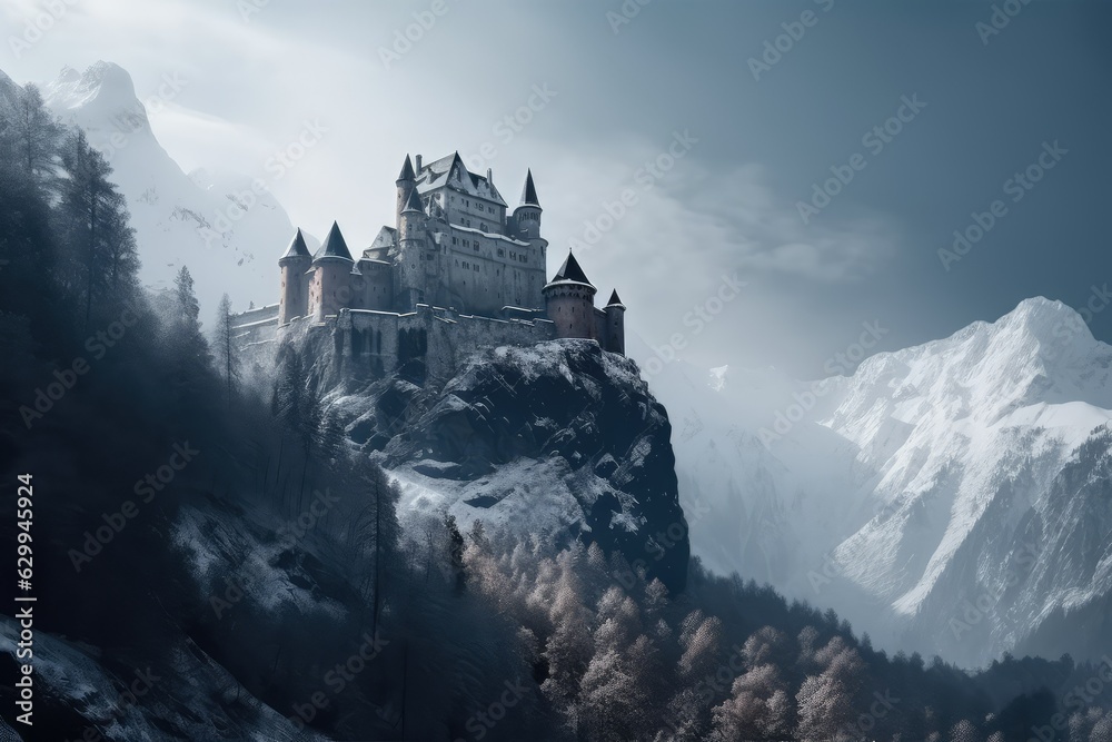 Fantasy enchanted fairy tale house or castle, generative AI