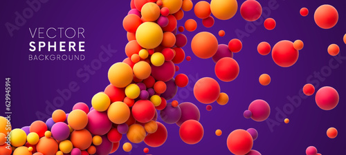 Colorful random flying spheres abstract background. Colorful matte soft balls in different sizes. Vector illustration