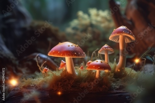 Fantasy enchanted fairy tale forest with magical Mushrooms, AI