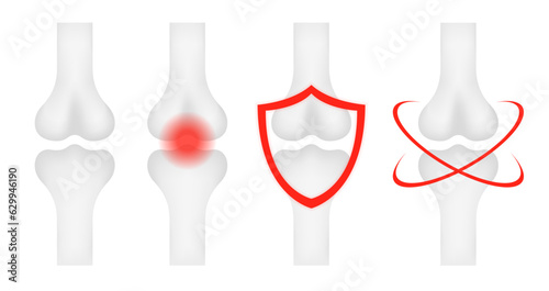 Knee Joint Pain Silhouette Icon Set. Ache of Knee, Hand, Leg Skeleton. Bones Pain, Injury and Inflammation. Arthritis, Osteoporosis and Bones Joint Illness Icon. Rheumatology. Vector illustration