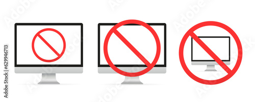 No computer sign. Monitor sign prohibited. Do not use the monitor on a white background. eps10. Vector illustration