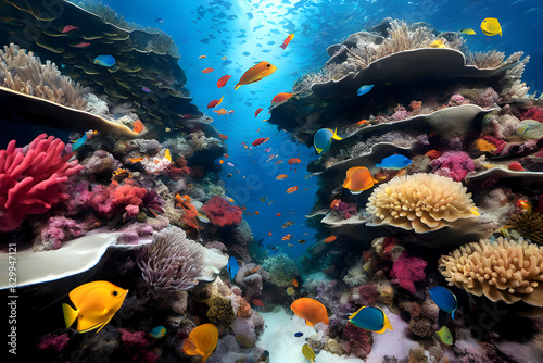 Coral reef with marine life