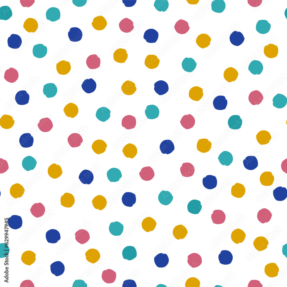 Colorful dots on isolated white background. Abstract colorful dots seamless vector pattern.