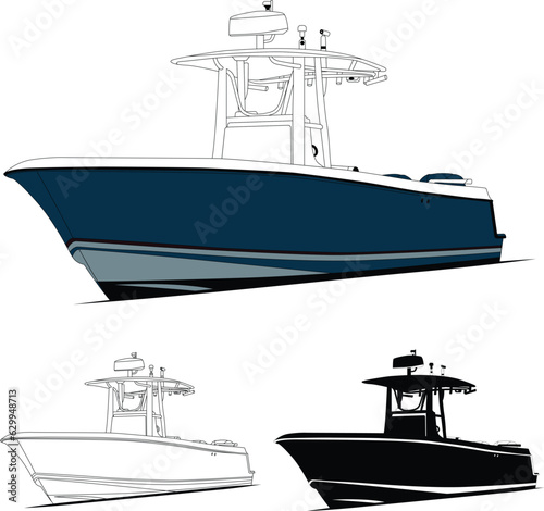 Boat vector, Fishing boat vector line art illustration and one color.