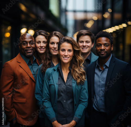 Group shot of smiling and confident business team, Generative AI illustration