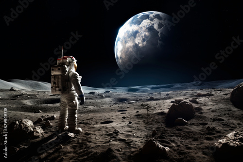 Astronaut on the surface of the moon. Generative AI © Artsiom P