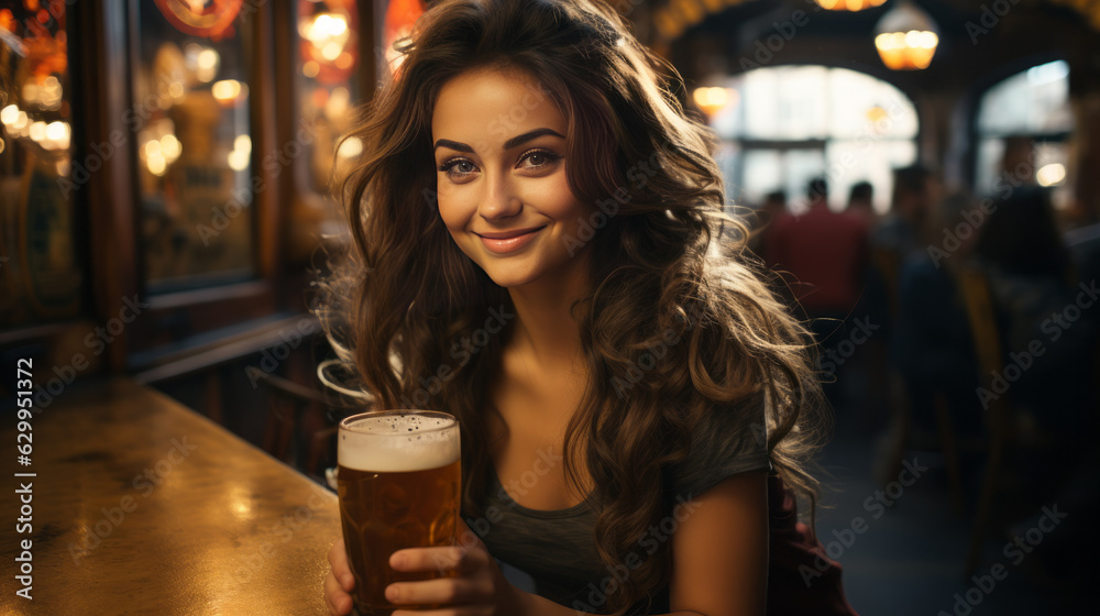 Young woman on Oktoberfest holding beer Young woman on Oktoberfest holding beer