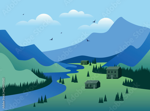 Mountains landscape. Summer nature background. Vector illustration