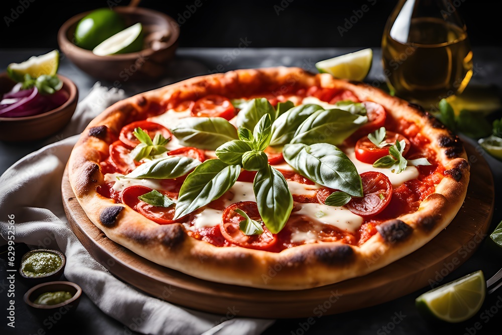 Deliciosa Pizza Pepperoni recién hecha. Pizza horneada con pepperoni y queso. Comida rápida para llevar. Ilustración creada con herramientas generativas de IA.	