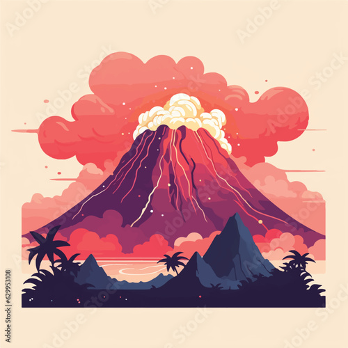Valokuva Volcanic eruption art flat design