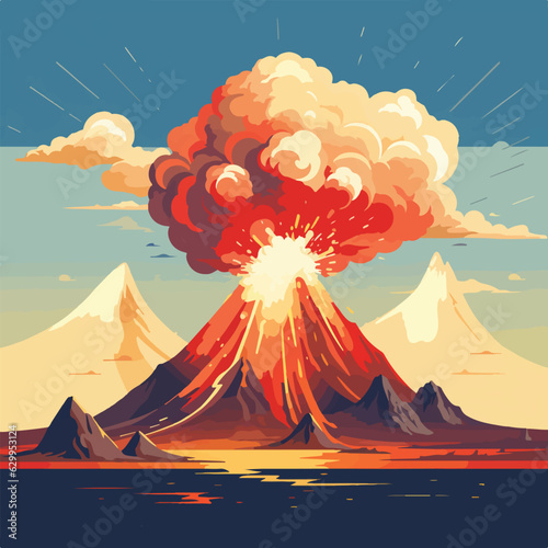 Fotografie, Tablou Volcanic eruption art flat design