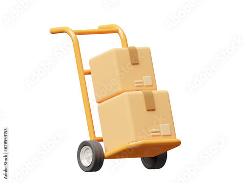 trolley and pile of cardboard boxes 3d rendering, delivery illustration