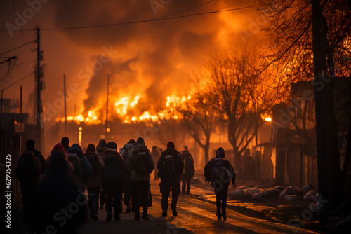 Evacuation of people from the burning city