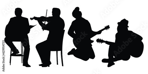 Musician or Musical bands Black Silhouettes Vector illustration