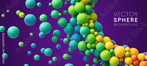 Colorful random flying spheres abstract background. Colorful matte soft balls in different sizes. Vector illustration