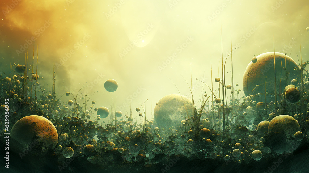Abstract background wallpaper with alien plants and bacterias - obrazy, fototapety, plakaty 