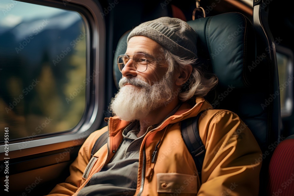 Senior man enjoying the view while riding the train