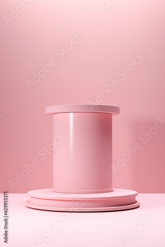 Empty luxurious aesthetic plataform in Millennial Pink color, designed for advertising and product display with an isolated table in the center of the image.