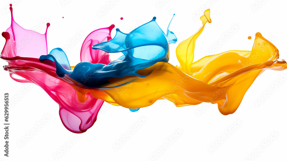 Fototapeta premium Color - gel, painting splashing, yellow pink and blue.