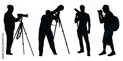 Photographer man holding camera silhouette vector