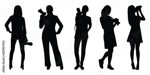 Photographer Woman holding camera silhouette vector