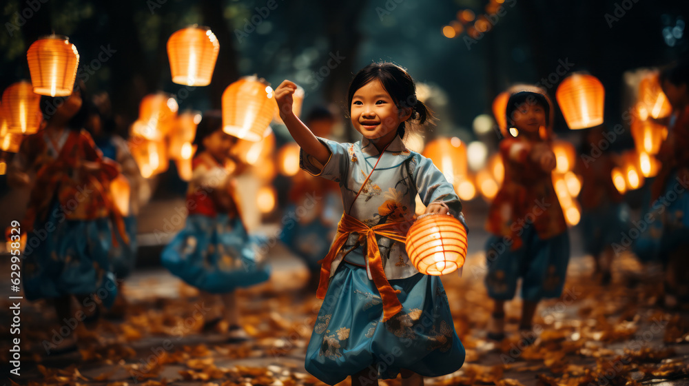 Small Chinese girl with a lantern during Lantern Parade Stock Photo ...